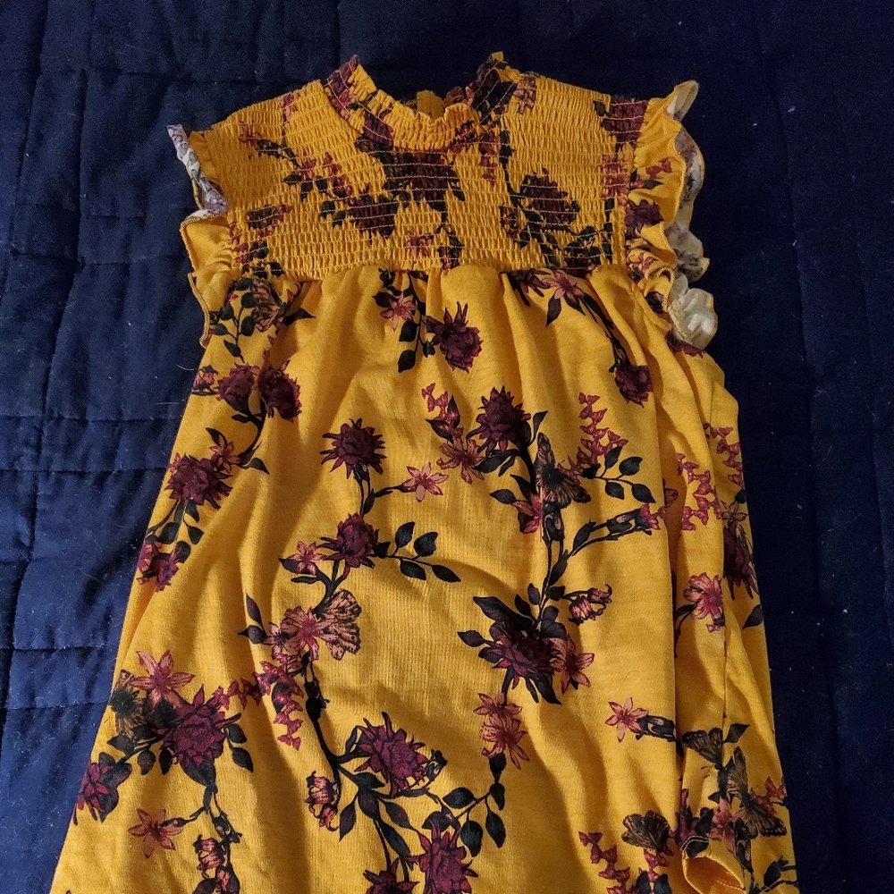 No Boundaries Yellow Floral Mock Neck Tank Top.